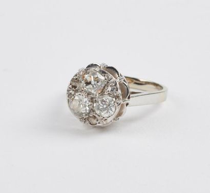 Bague en or gris (750) et platine (950) ornée...