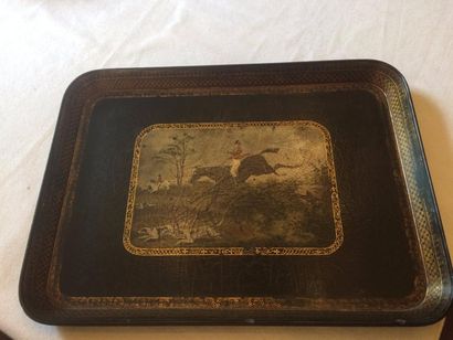 Plateau rectangulaire en papier mâché laqué...