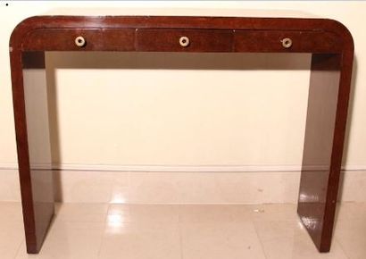 Console en forme de U en bois laqué marron,...