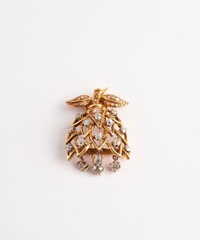Clip en forme de fleur exotique en or jaune...