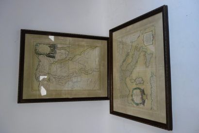 Deux cartes gravées, rehaussées en couleurs,...