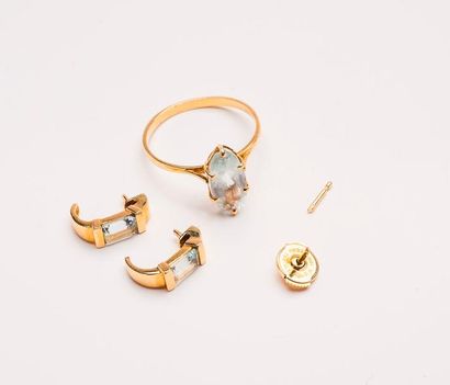 Bague en or jaune (750) ornée d'une aigue-marine...