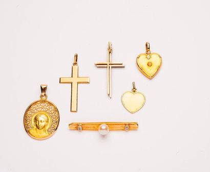 Lot de divers bijoux en or jaune (750) comprenant...