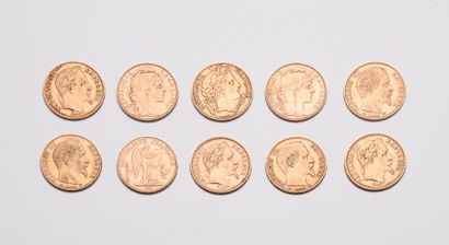 FRANCE

10 pièces de 20 francs or : 1851...