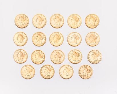 ETATS UNIS 

Lot de 19 pièces de 5 dollars...