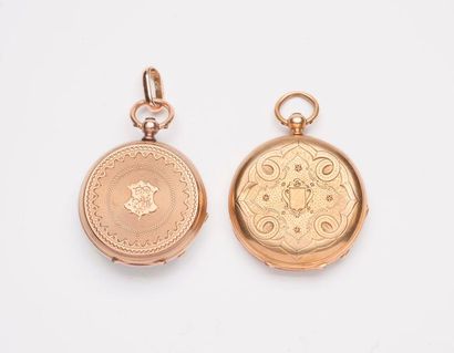 Deux montres de col en or jaune (750).

Cache-poussières...