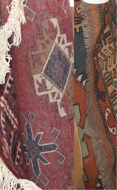 Deux moyens tapis en laine :

- l'un à décor...