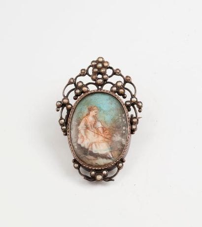 Broche miniature en argent (min.800) ornée...