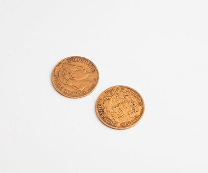 Deux pièces de 10 Francs en or jaune :

-...