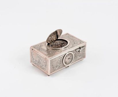 Boîte à musique à oiseau chanteur en argent...