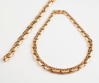 Bracelet et collier en or jaune (750) maille...