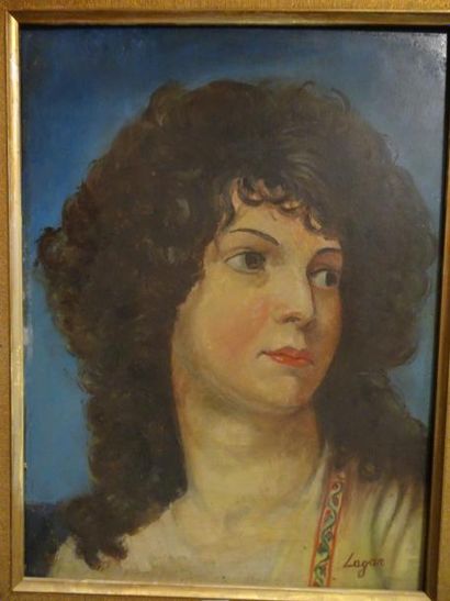 Portrait de femme.

Huile sur panneau.

Porte...