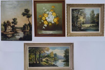 Ensemble de quatre tableaux comprenant :...