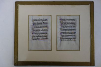 Deux pages sur vélin avec textes et lettrines...