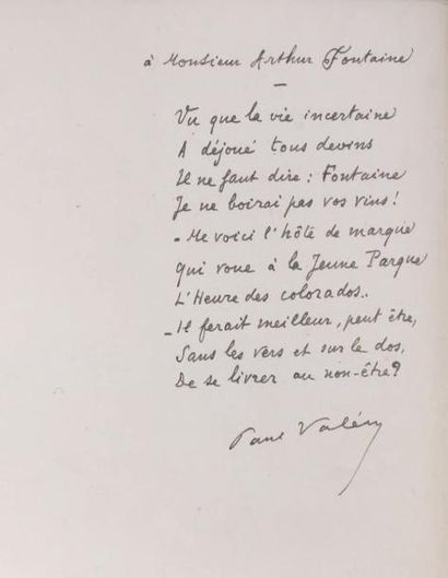 VALÉRY (Paul)
Le Jeune Parque. Paris, N.R.F,...