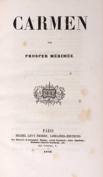 MÉRIMÉE (Prosper)
Carmen. Paris, Michel Lévy...