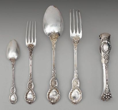 QUEILLE
Partie de ménagère en argent, modèle...