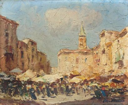 Mério AMEGLIO (1887-1970)
Le marché. Huile...