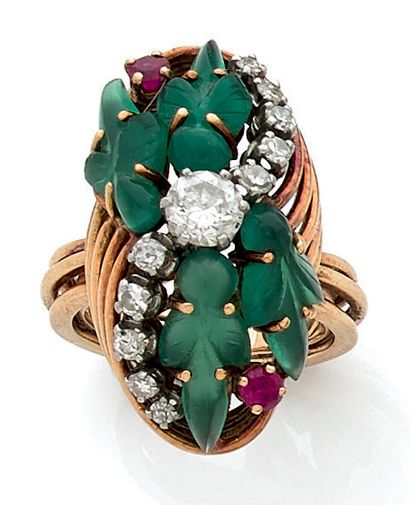 Bague en or jaune (750) et platine (850)...