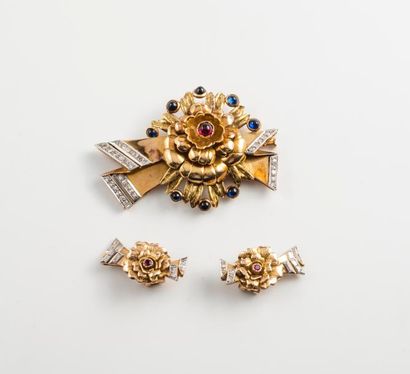 Demi parure en ors de deux tons (750) et...