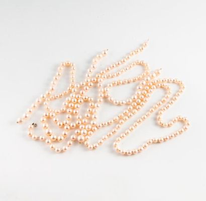 Quatre colliers de perles de culture blanches.

Fils...
