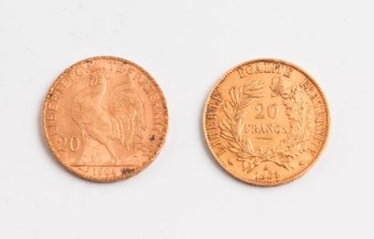 FRANCE 

Deux pièces de 20 Francs or, IIIème...