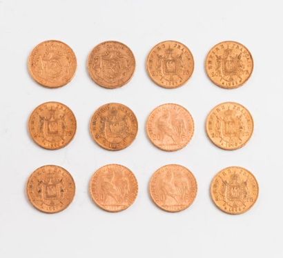 Lot de pièces de 20 francs or comprenant...