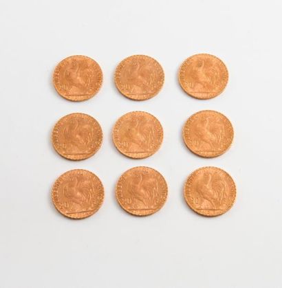 FRANCE

Lot de 9 pièces de 20 Fr or 