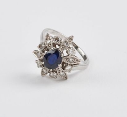 Bague en or gris (750) et platine (850) ornée...