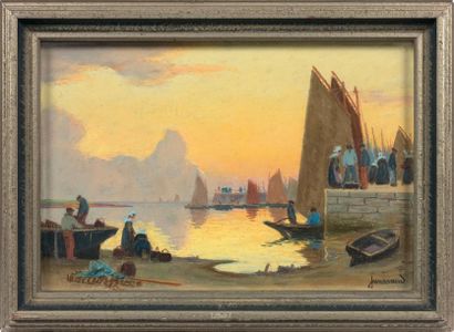 Mathurin JANSSAUD (1857-1940)
Retour de pêche.
Pastel...