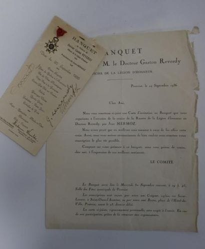 Menu du banquet en l'honneur du Dr Gaston...