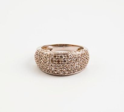 Bague jonc en or gris (750) pavée de petits...