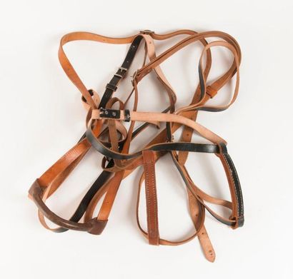 Lot de trois porte-couverture en cuir naturel...