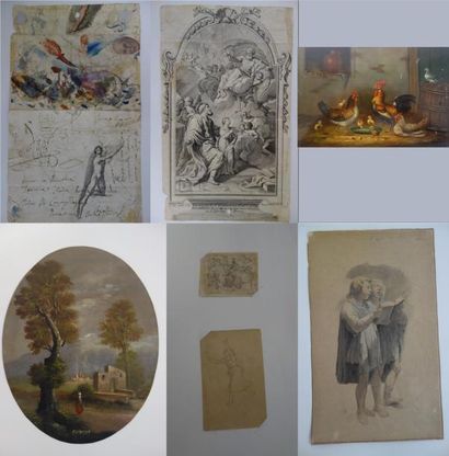 Lot comprenant :

- 4 dessins au crayon,...