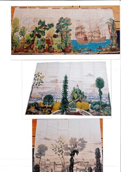 Lot de trois papiers peints panoramiques,...