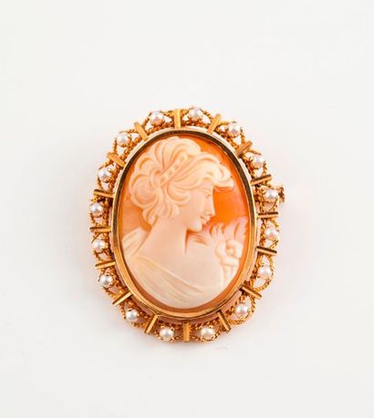 Broche pendentif ovale en or jaune (750)...