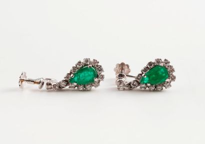 Paire de boucles d'oreille en or gris (750)...