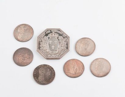 Lot de six jetons de présence en argent (min.800)...