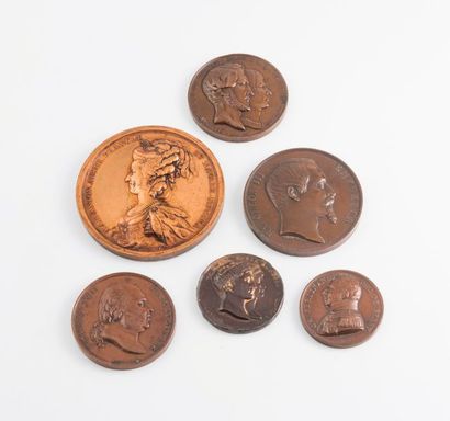 Lot de six médailles en bronze XVIIIème et...