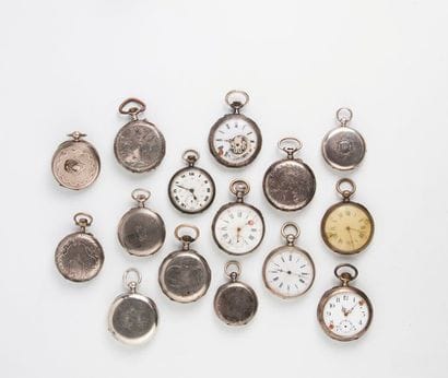 Lot de 15 montres de gousset en argent (min.800)....