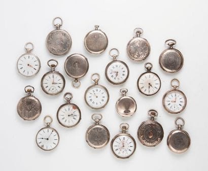 Lot de 19 montres de gousset en argent (min....