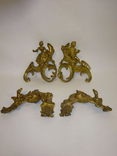 Paire de chenets en bronze doré ornés d'une...