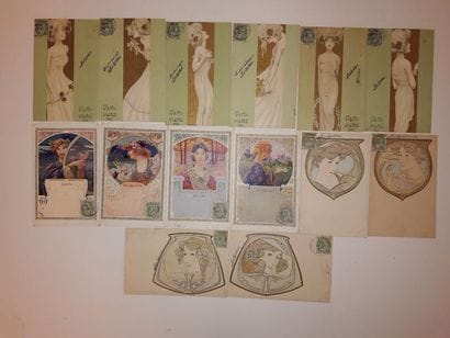 Ensemble de 14 cartes postales, avec timbres...