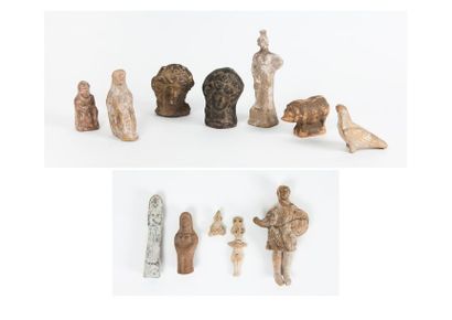 Lot de huit sujets en terre cuite et fragments...