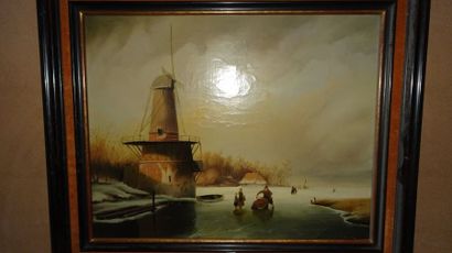ECOLE HOLLANDAISE (XXeme)
Paysage de neige.
Huile...