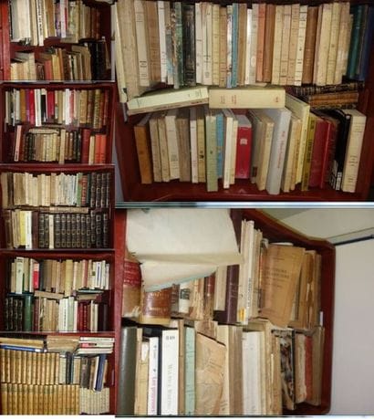 7 mannettes de livres brochés ou en demi...