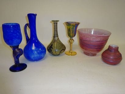 Lot de verreries contemporaines (6 pièces)...