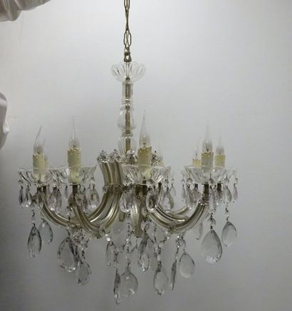 Lustre en verre incolore à 10 bras de lumière...
