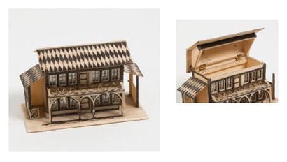 Coffret en forme de maison, en os naturel...