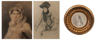 Lot de trois portraits de femmes : 

- Portrait...